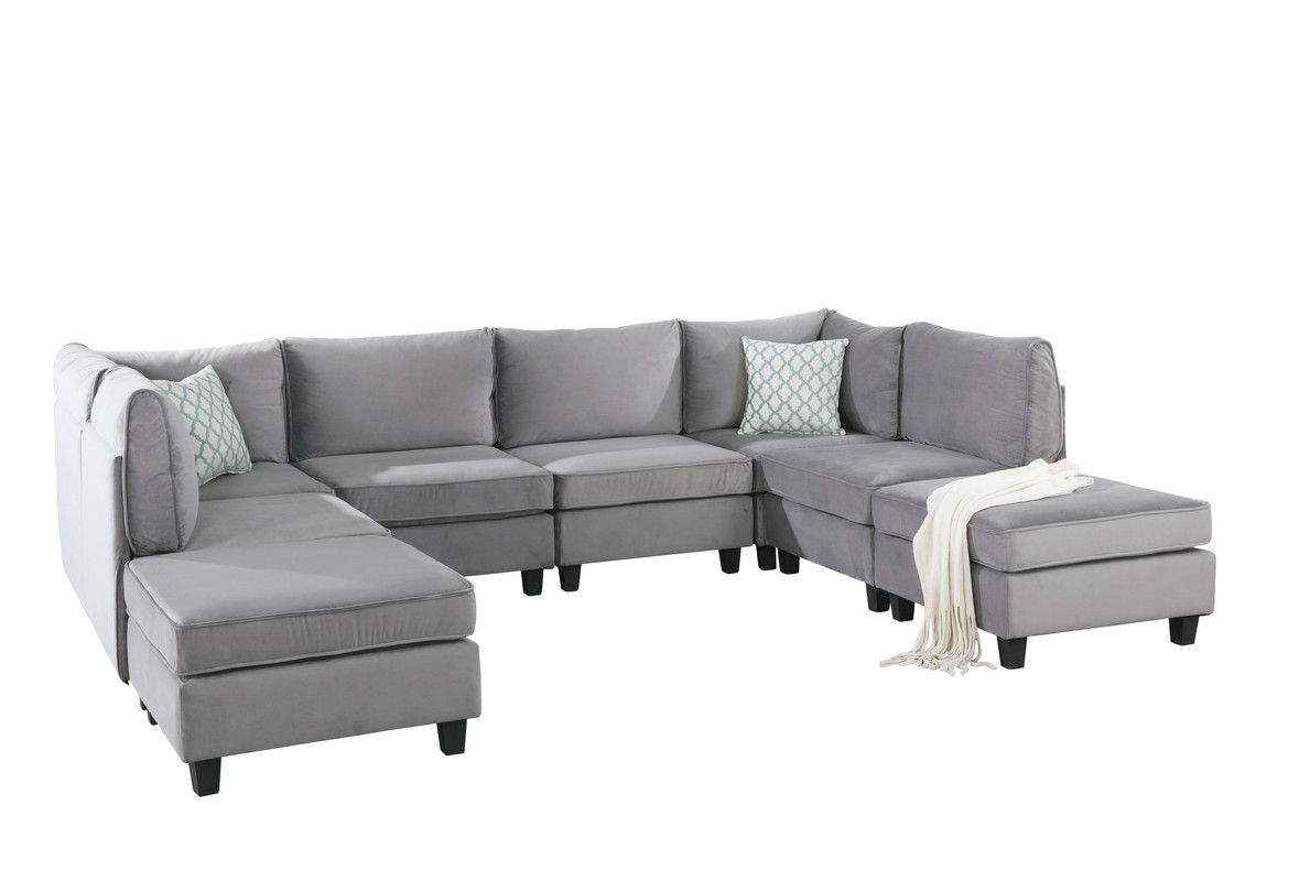 Simona modular sectional sofa gray fabric with right-side chaise and black legs on Tampa Home & Garden Store