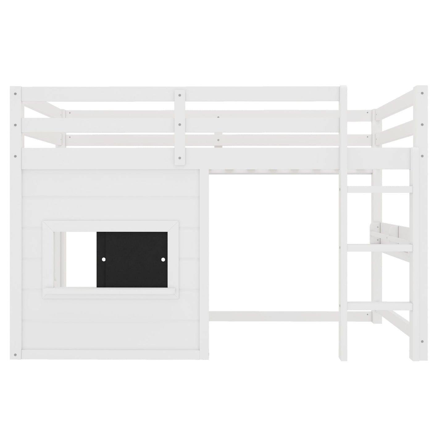 Twin size loft bed in white with sliding chalkboard and bookshelf HouseOfZazla on Tampa Home & Garden Store