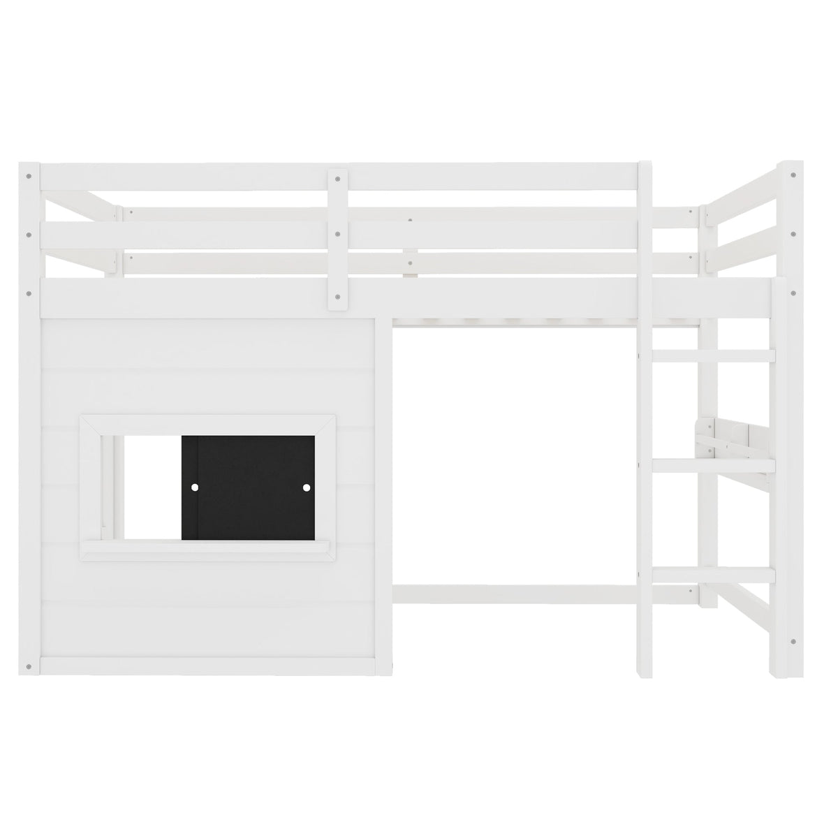Twin size loft bed in white with sliding chalkboard and bookshelf HouseOfZazla on Tampa Home & Garden Store