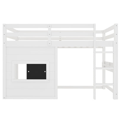 Twin size loft bed in white with sliding chalkboard and bookshelf HouseOfZazla on Tampa Home & Garden Store