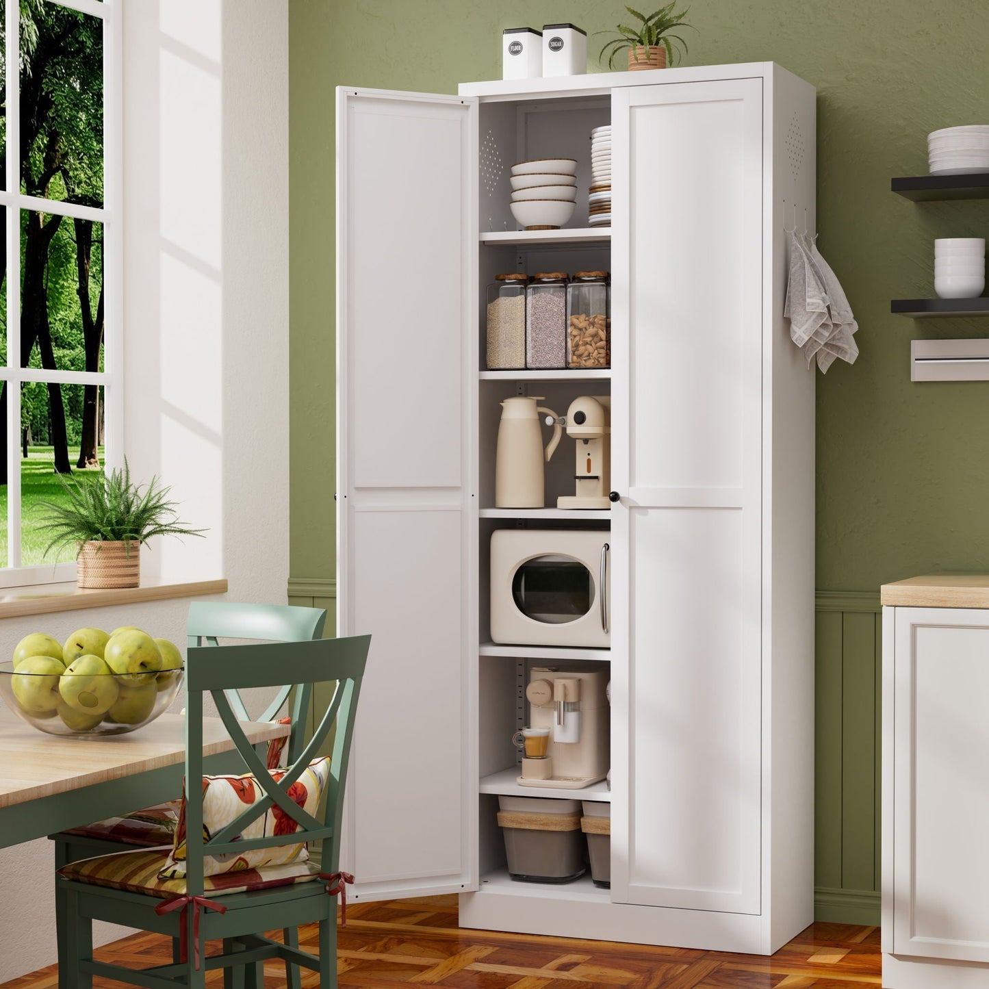 Kitchen Pantry Cabinet With Doors by HouseOfZazla white accent cabinet with bowls on Tampa Home & Garden Store