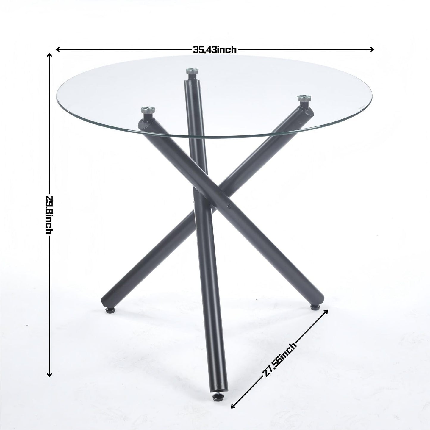 Dining table round glass top with black X-frame legs, 35.43in dia, space-saving by HouseOfZazla on Tampa Home & Garden Store