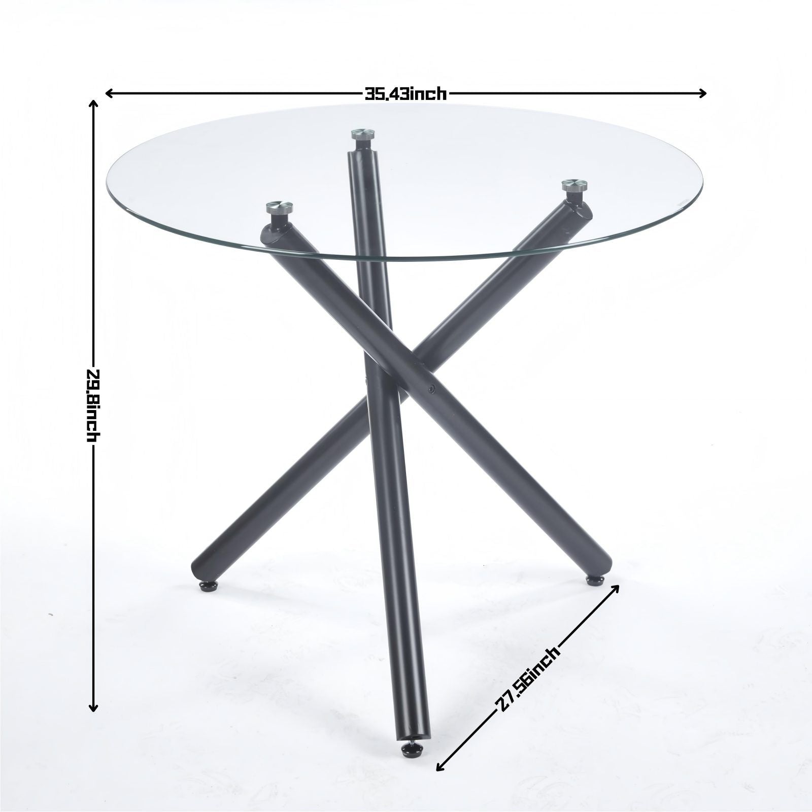Dining table round glass top with black X-frame legs, 35.43in dia, space-saving by HouseOfZazla on Tampa Home & Garden Store