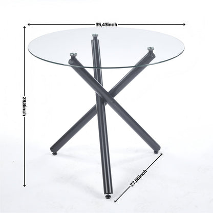 Dining table round glass top with black X-frame legs, 35.43in dia, space-saving by HouseOfZazla on Tampa Home & Garden Store
