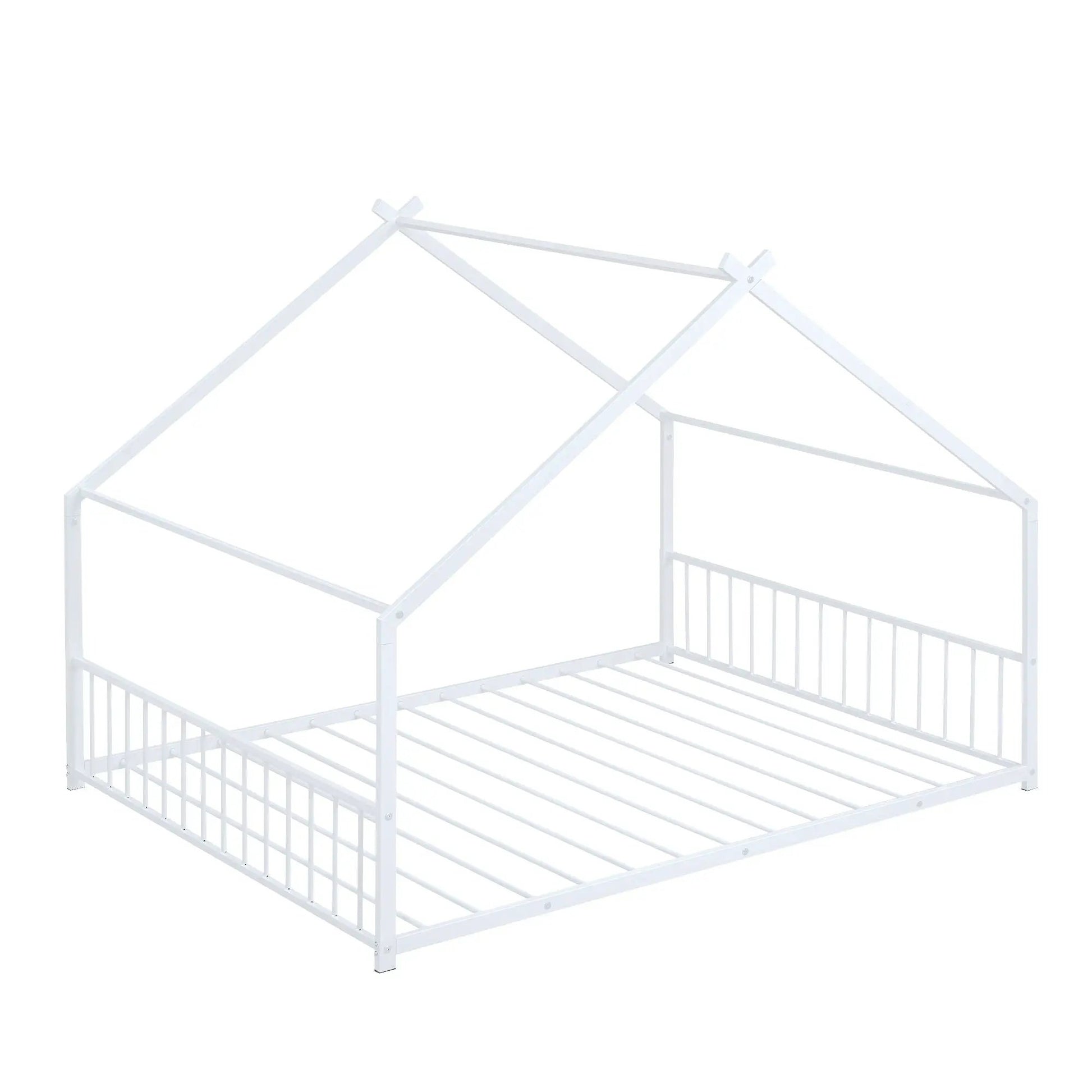 Metal house bed frame in white finish with canopy rails by Unique Piece Furniture on Tampa Home & Garden Store