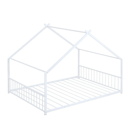 Metal house bed frame in white finish with canopy rails by Unique Piece Furniture on Tampa Home & Garden Store