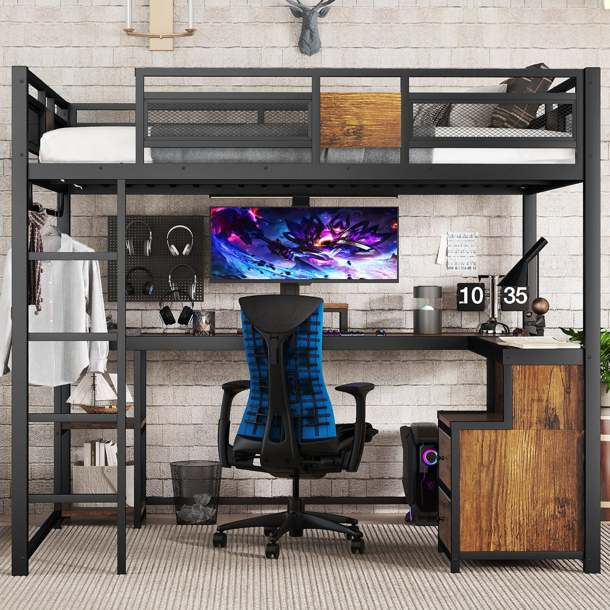 Queen loft bed with desk and storage in black metal frame by HouseOfZazla on Tampa Home & Garden Store