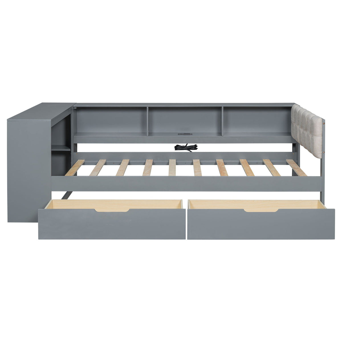Upholstered storage platform bed gray with drawers, shelves, charging station HouseOfZazla on Tampa Home & Garden Store