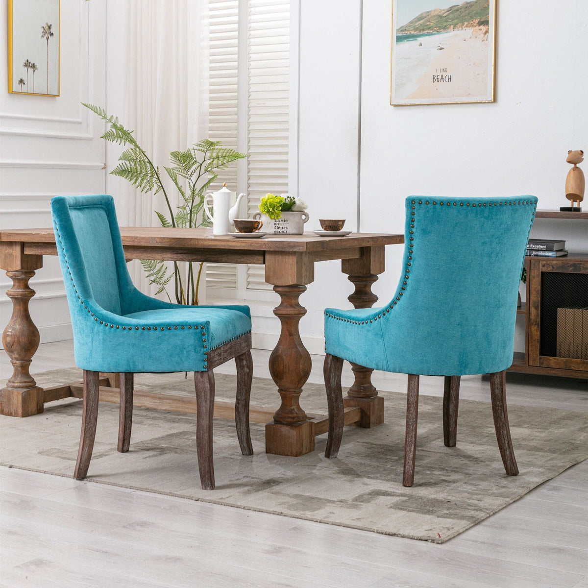 Ultra Side Dining Chair Nail Head turquoise velvet set of 2 by HouseOfZazla on Tampa Home & Garden Store