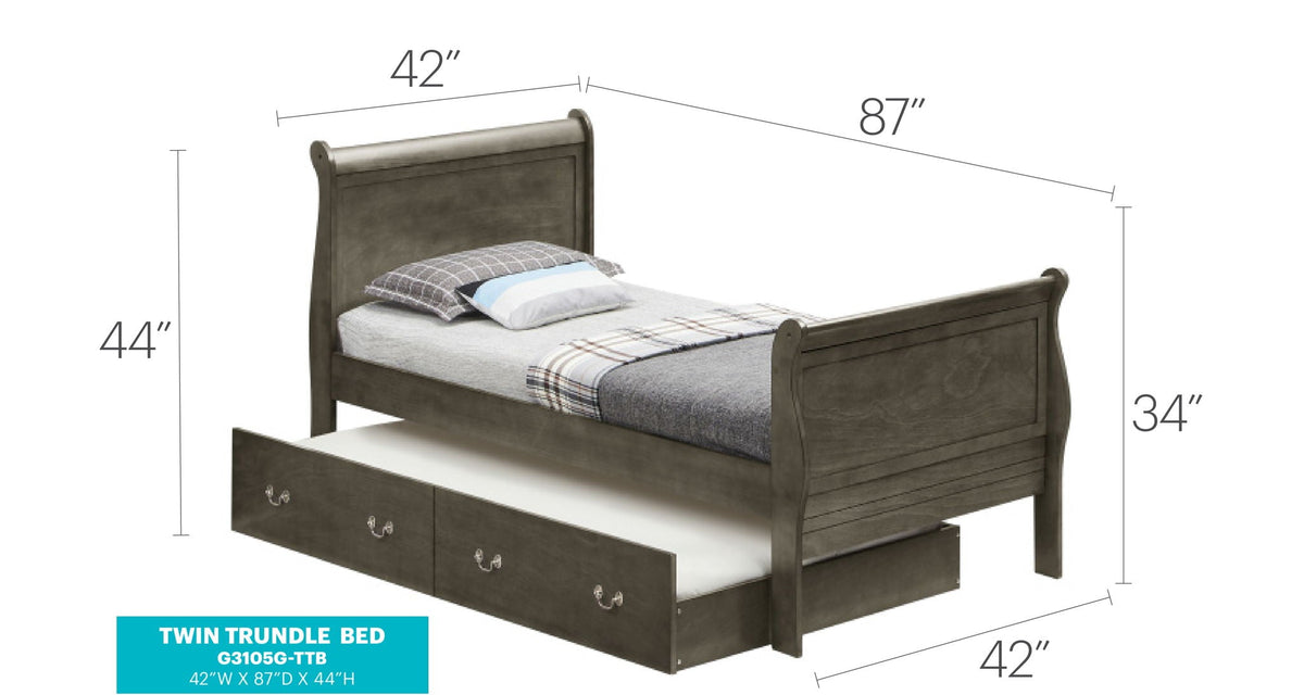 Elegant twin trundle bed in dark wood with built-in under-bed storage drawers on Tampa Home & Garden Store