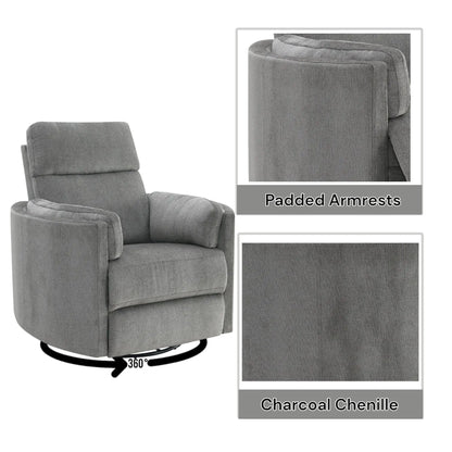 Sagen Swivel Glider Chair in charcoal chenille with padded armrests by Unique Piece Furniture on Tampa Home & Garden Store