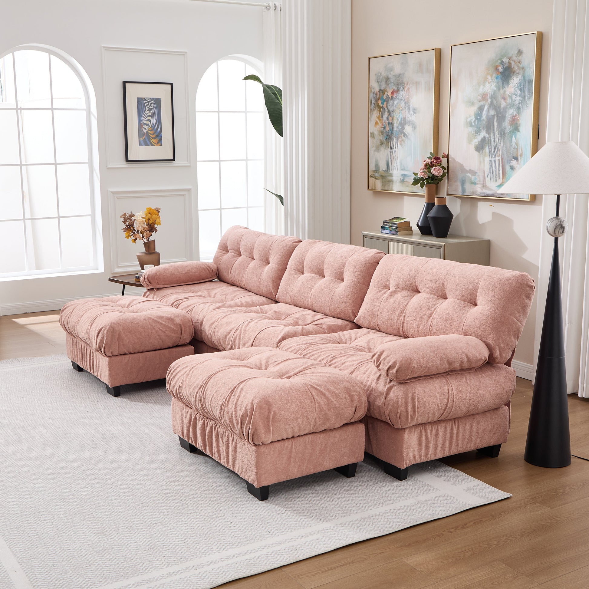HouseOfZazla U-shaped modular sectional sofa in pink tufted fabric on Tampa Home & Garden Store