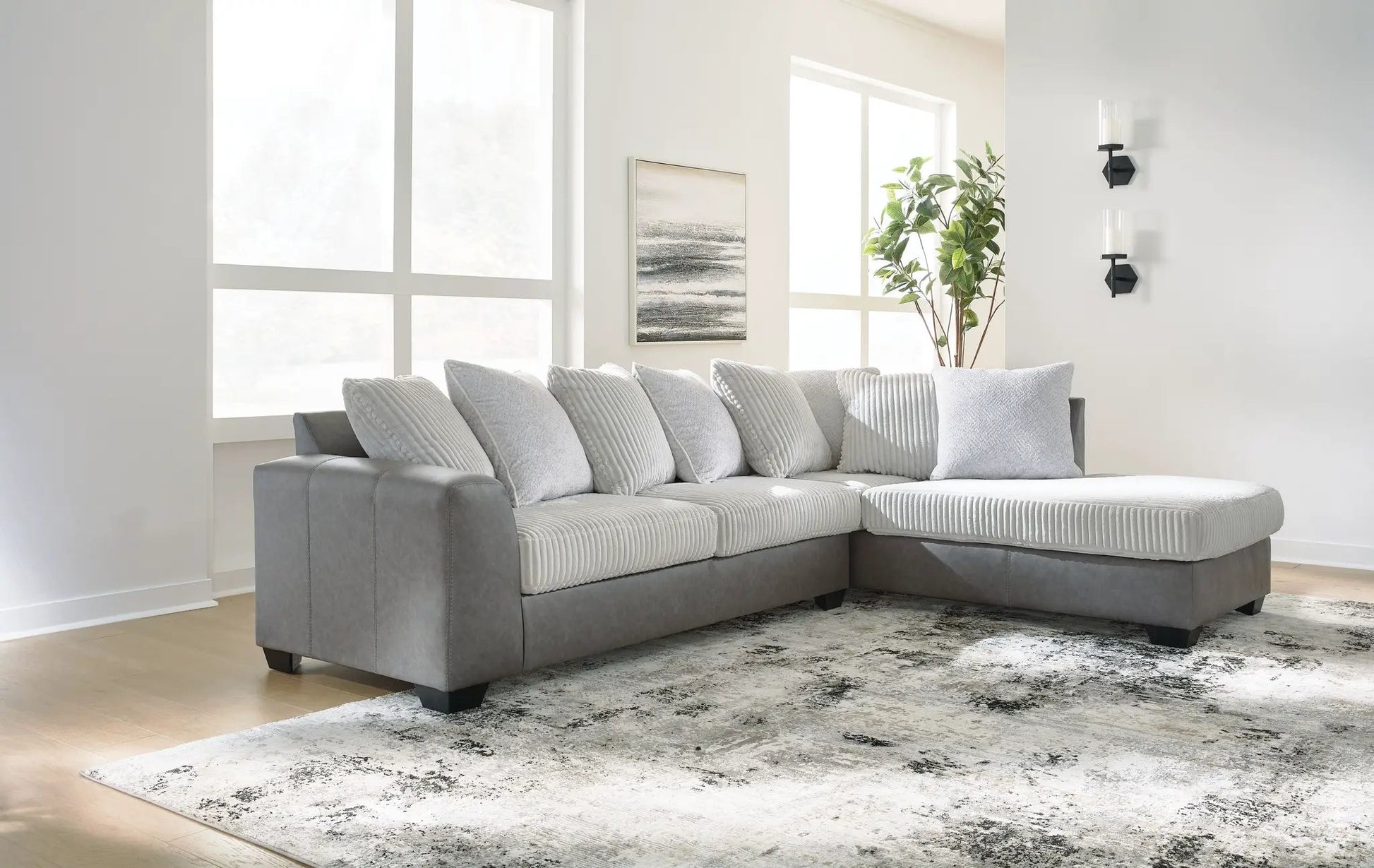 Clairette Court Sectional grey stationary sofa by Unique Piece Furniture with cushions on Tampa Home & Garden Store
