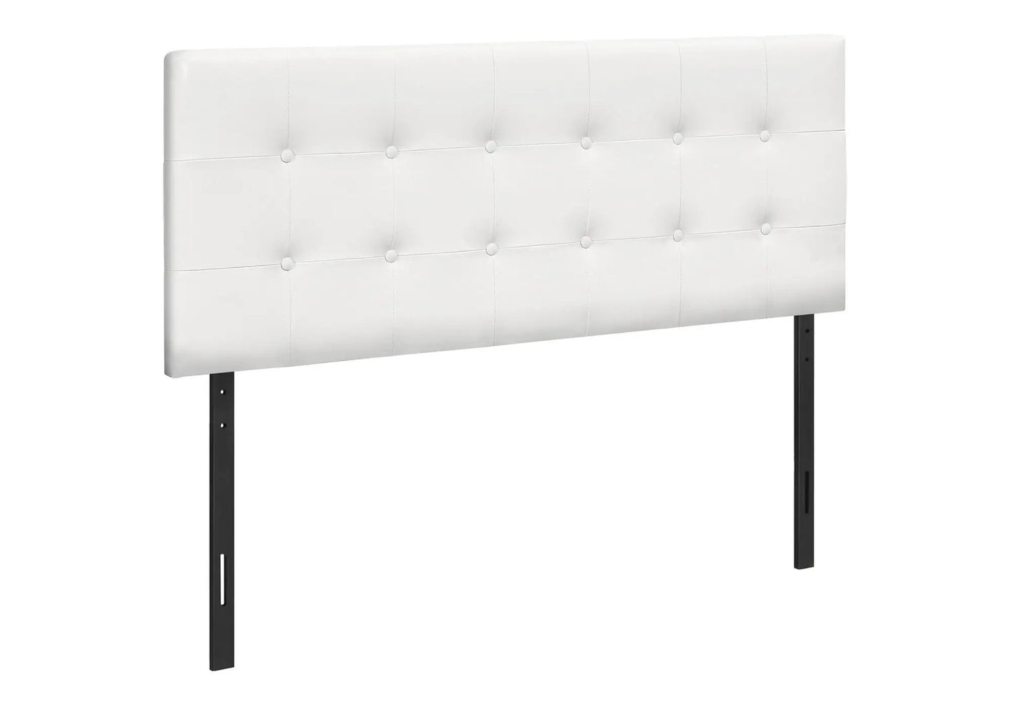 Full size white leather-look upholstered headboard with tufted panels on black metal legs on Tampa Home & Garden Store