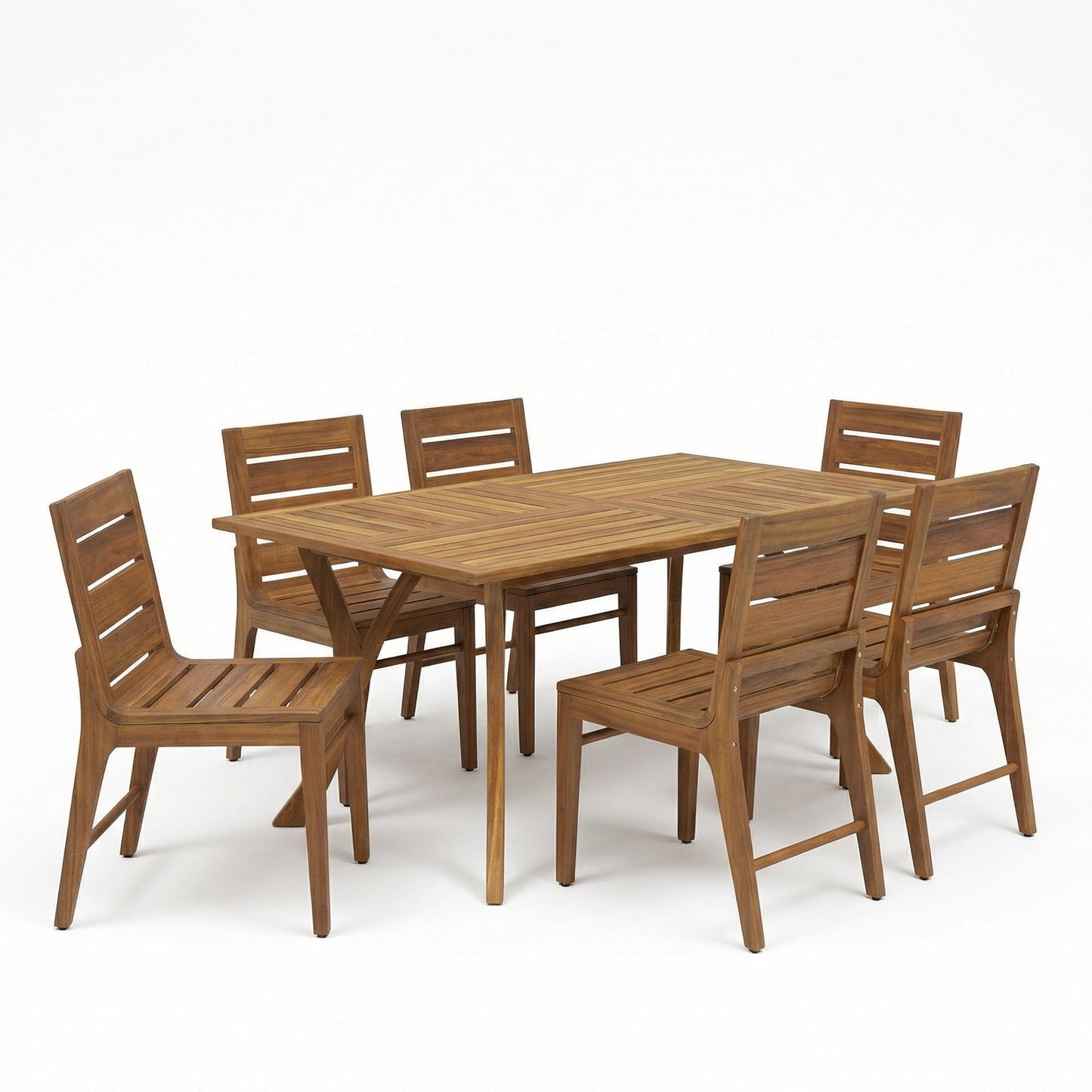 7 Piece Outdoor Acacia Wood Dining Set by HouseOfZazla, brown with table and 6 chairs on Tampa Home & Garden Store
