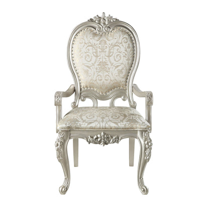Bently arm chair set of 2, champagne finish with damask upholstery and ornate carved frame on Tampa Home & Garden Store
