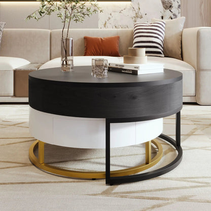 Round Lift-Top Nesting Coffee Tables with Drawers
