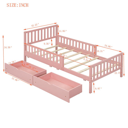 Pink platform bed with guardrails on both sides and 2 storage drawers by HouseOfZazla on Tampa Home & Garden Store