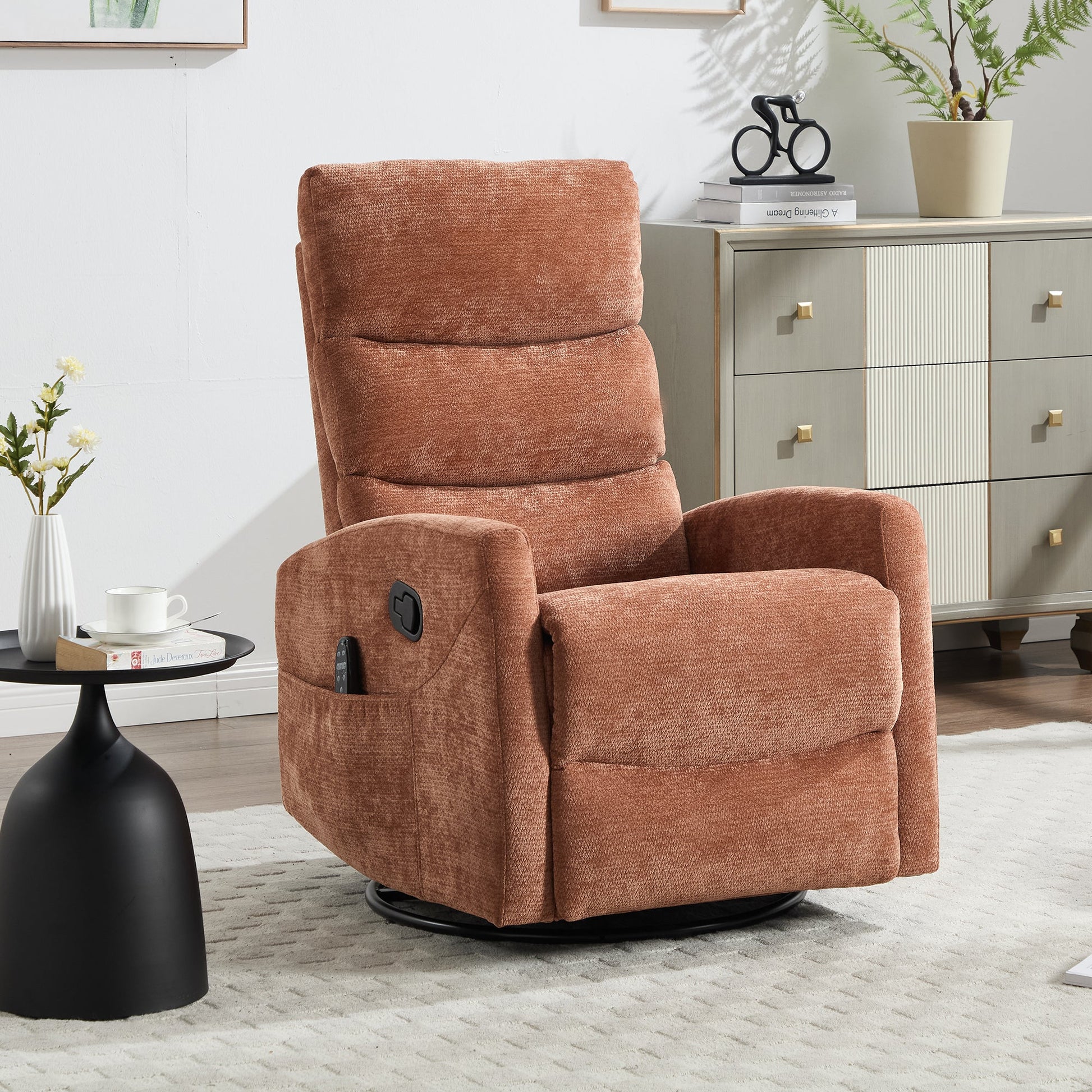 Heat Massage Manual Recliner Chair terracotta textured fabric with side controls HouseOfZazla on Tampa Home & Garden Store