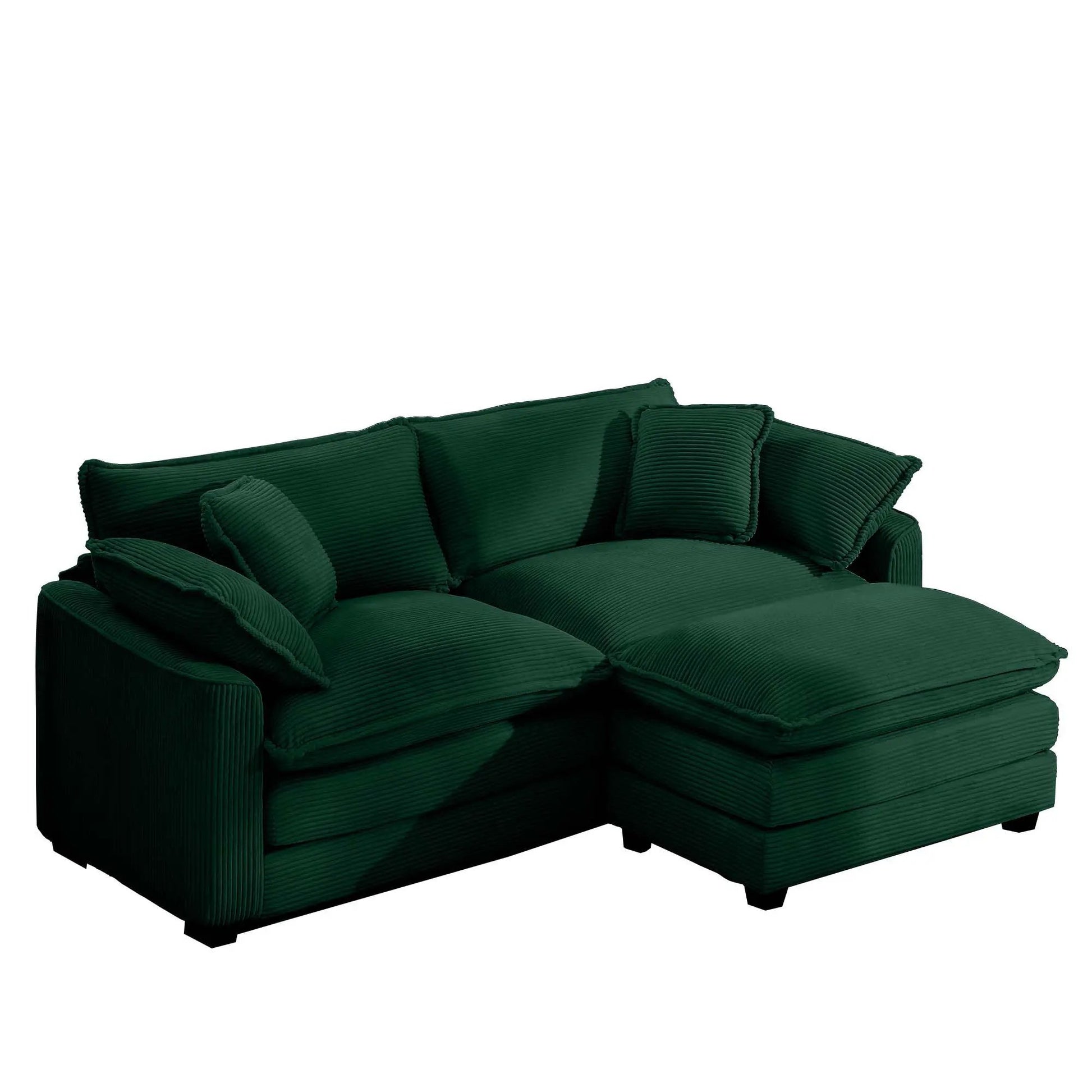 Modern oversized modular cushion sofa with ottoman, deep green upholstery, 3-piece set on Tampa Home & Garden Store