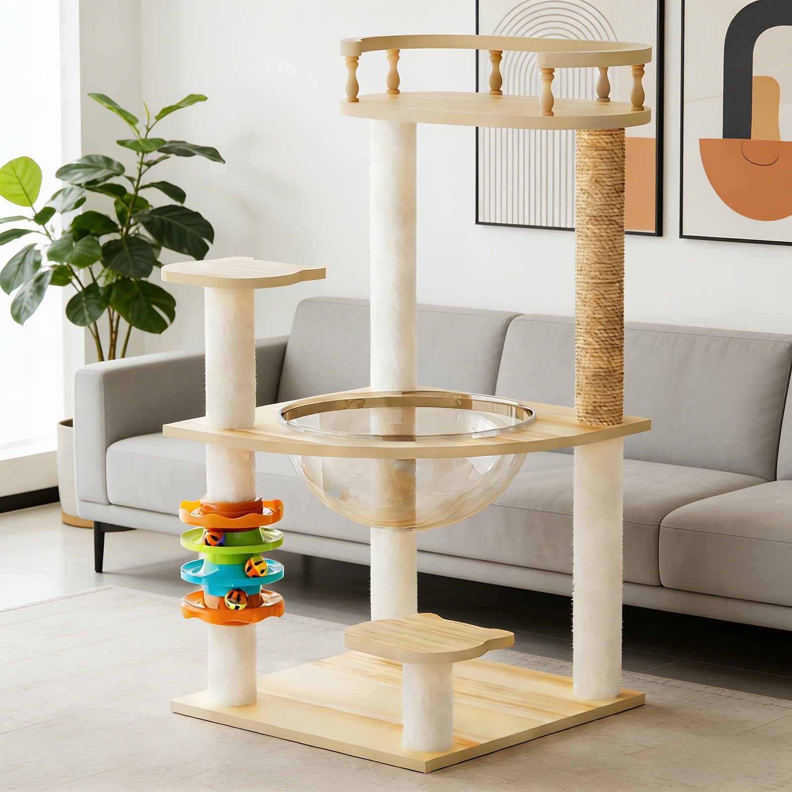 32.2in modern cat tower by HouseOfZazla with wooden platforms and sisal rope posts on Tampa Home & Garden Store