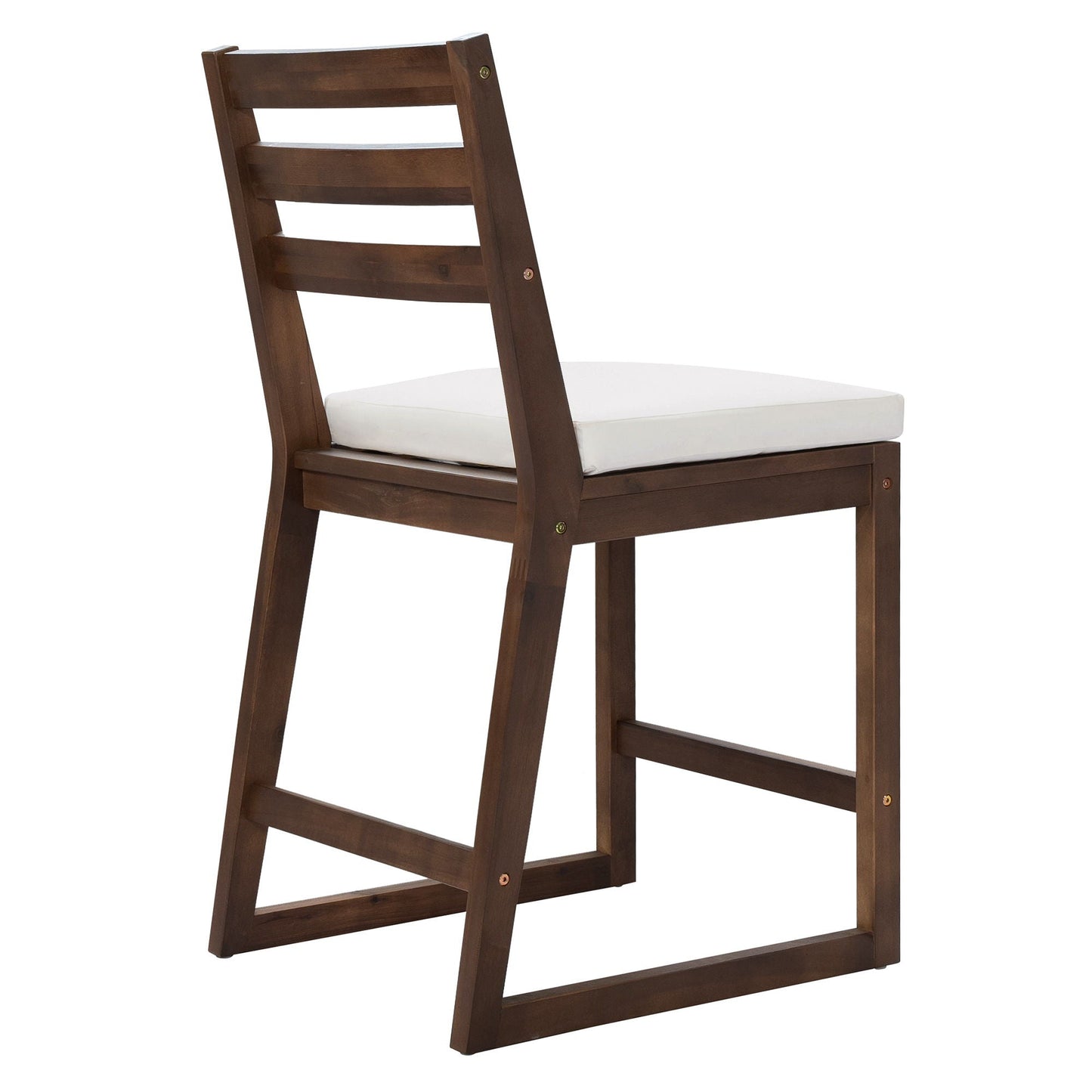 Patio bar chair HouseOfZazla with ergonomic back, dark brown wood frame and white cushion on Tampa Home & Garden Store