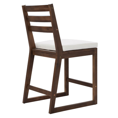 Patio bar chair HouseOfZazla with ergonomic back, dark brown wood frame and white cushion on Tampa Home & Garden Store