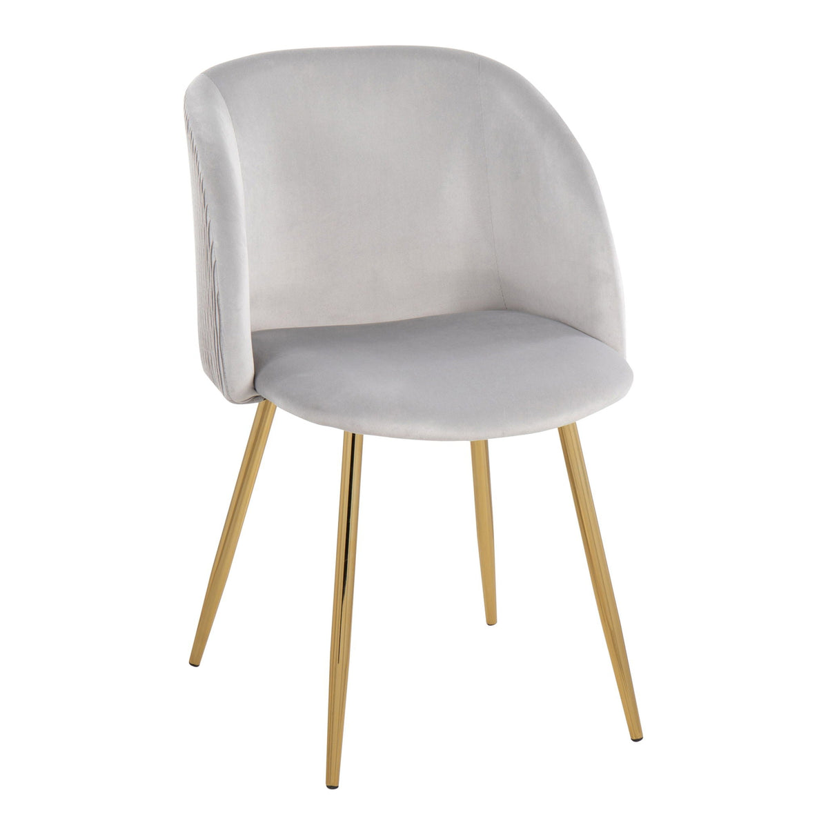 Pleated Waves Contemporary Chair Set of 2 with gray velvet upholstery and gold metal legs on Tampa Home & Garden Store