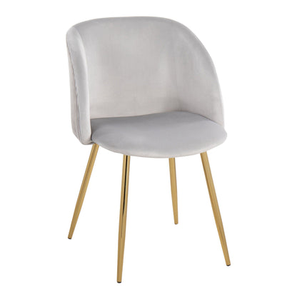 Pleated Waves Contemporary Chair Set of 2 with gray velvet upholstery and gold metal legs on Tampa Home & Garden Store