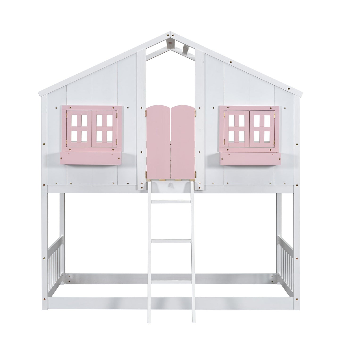House bunk bed with roof and pink window boxes, white frame, ladder on Tampa Home & Garden Store