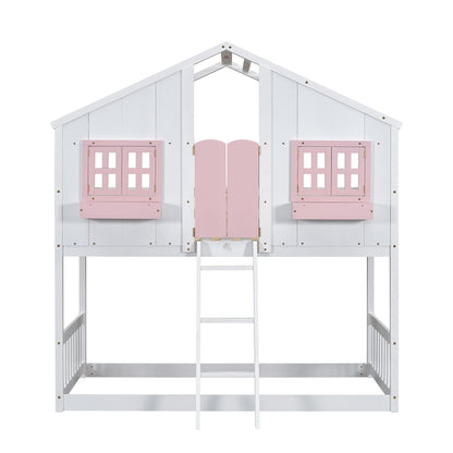 House bunk bed with roof and pink window boxes, white frame, ladder on Tampa Home & Garden Store