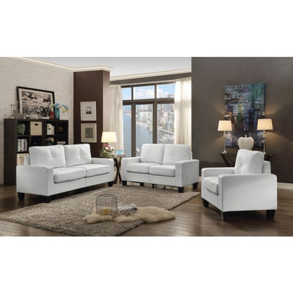 Track Arm Loveseat with Pocket Coil Comfort by HouseOfZazla, white faux leather stationary trio on Tampa Home & Garden Store