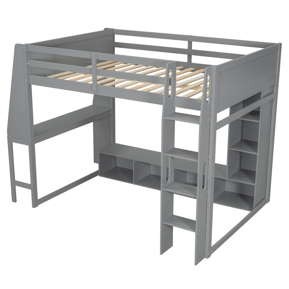 Loft bed with desk, LED, gray loft, hanging clothes rack and storage by HouseOfZazla on Tampa Home & Garden Store