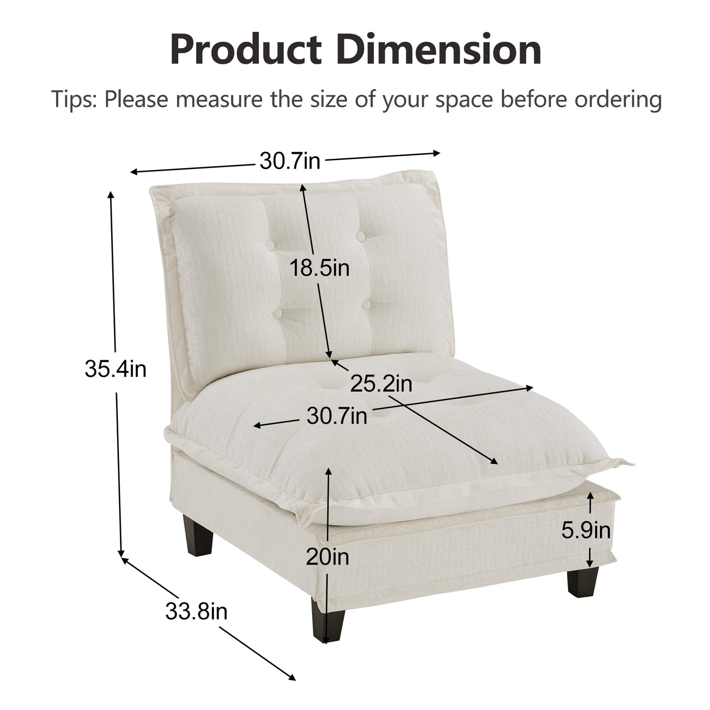73 Inch Armless Sofa and Chenille Covers