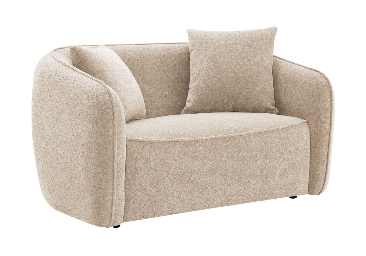 Keith Stationary Loveseat in beige chenille with two toss pillows by HouseOfZazla on Tampa Home & Garden Store