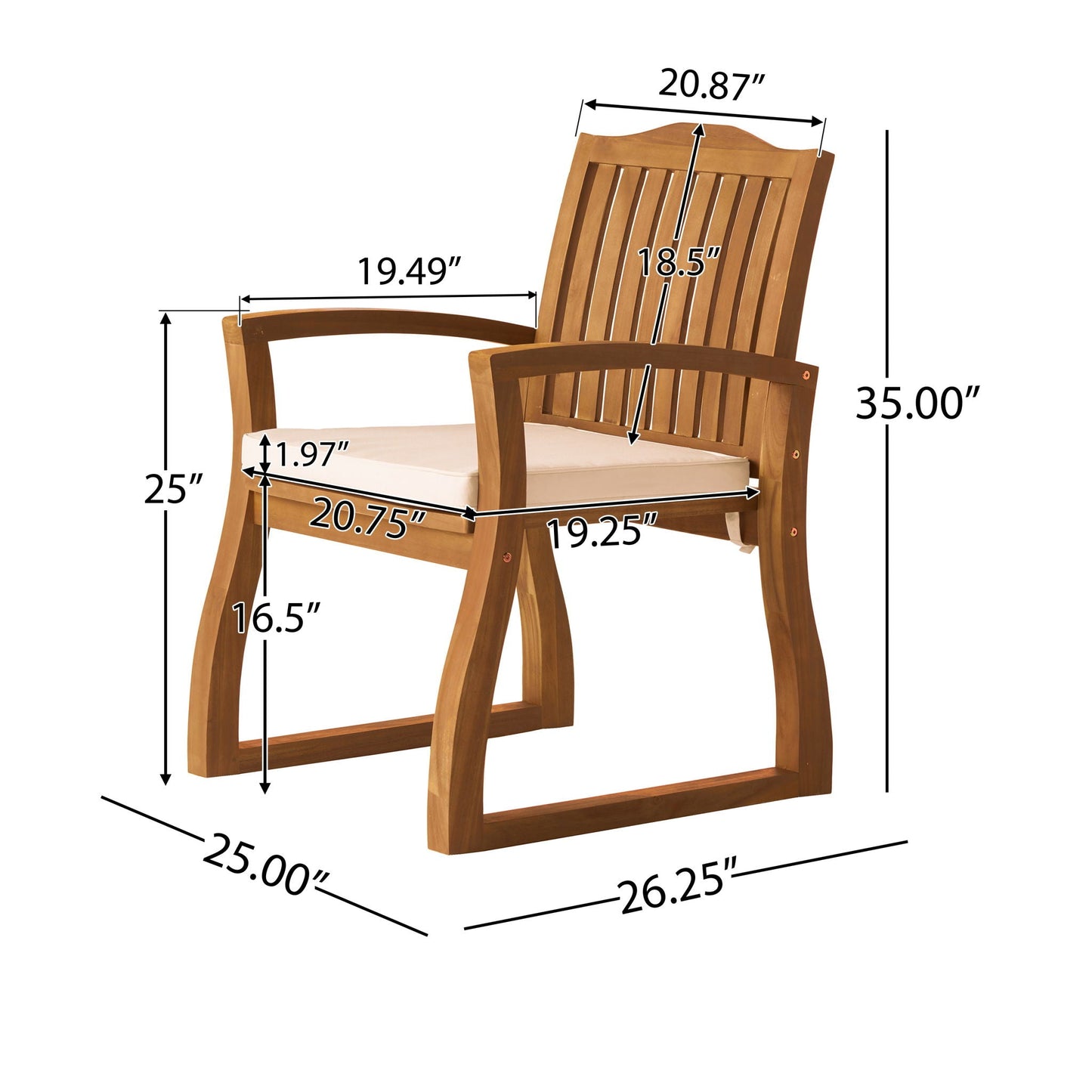 Della Wood Armchair set of 2 outdoor dining chairs in cream by HouseOfZazla, wood slat backs on Tampa Home & Garden Store