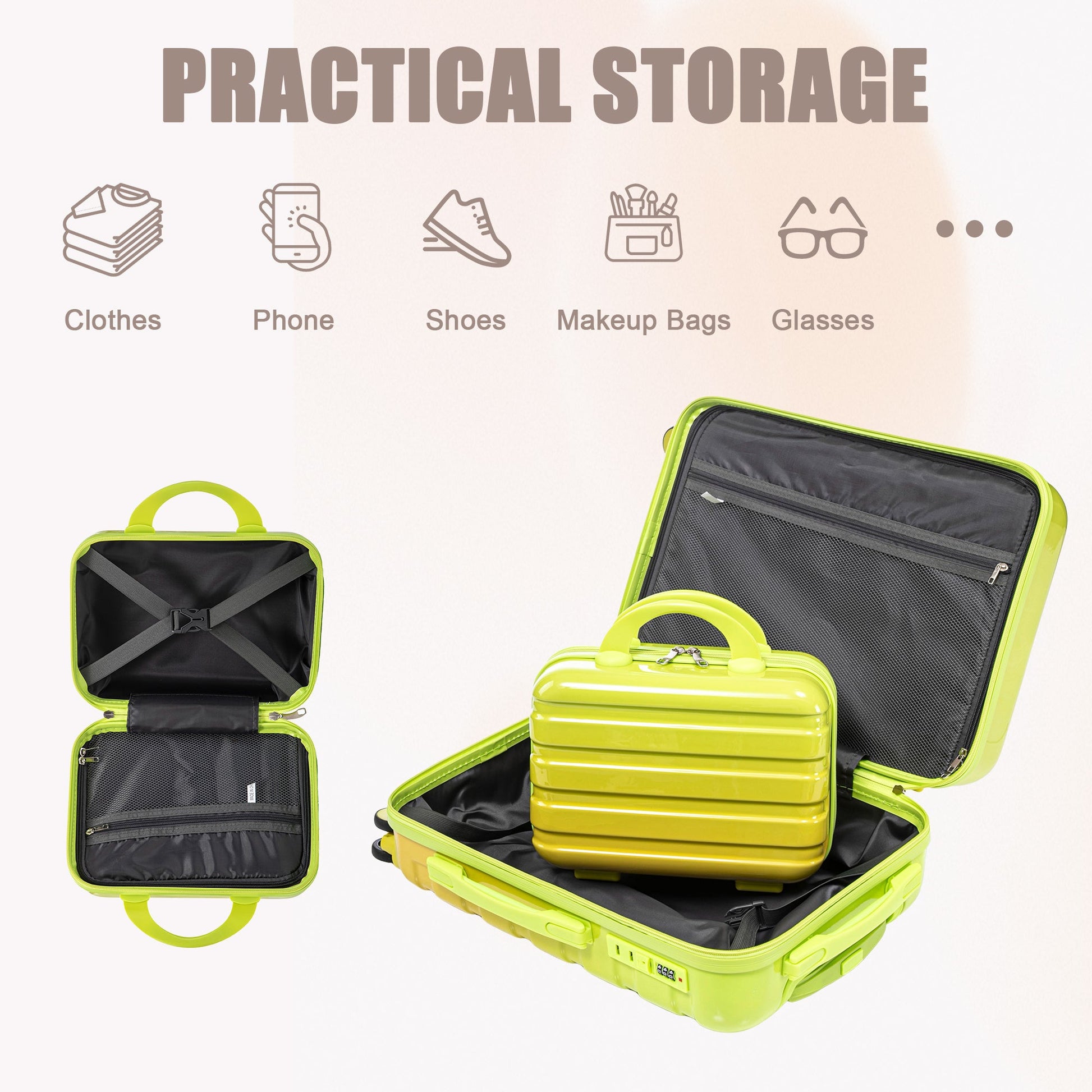 2-piece spinner luggage set gradient lime green shells HouseOfZazla open interiors shown on Tampa Home & Garden Store