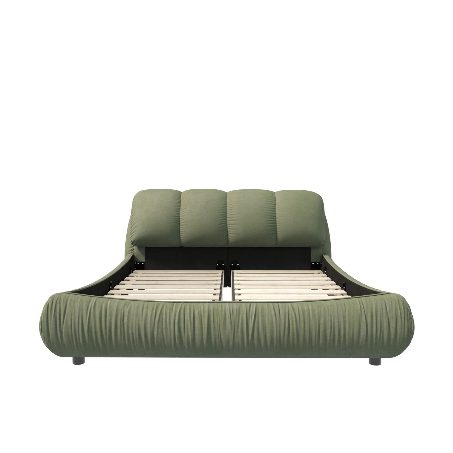 Green upholstered platform bed with oversized padded backrest and solid wood frame on Tampa Home & Garden Store