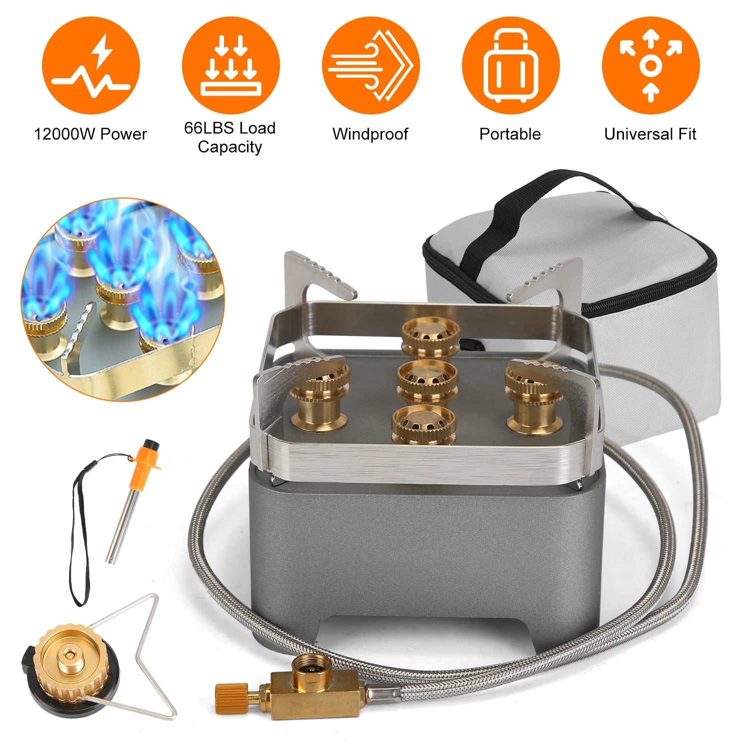 GemGear 12000W portable camping stove with windproof multi-burner top and carrying case on Tampa Home & Garden Store
