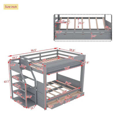Wood Full Size Convertible Bunk Bed with Storage
