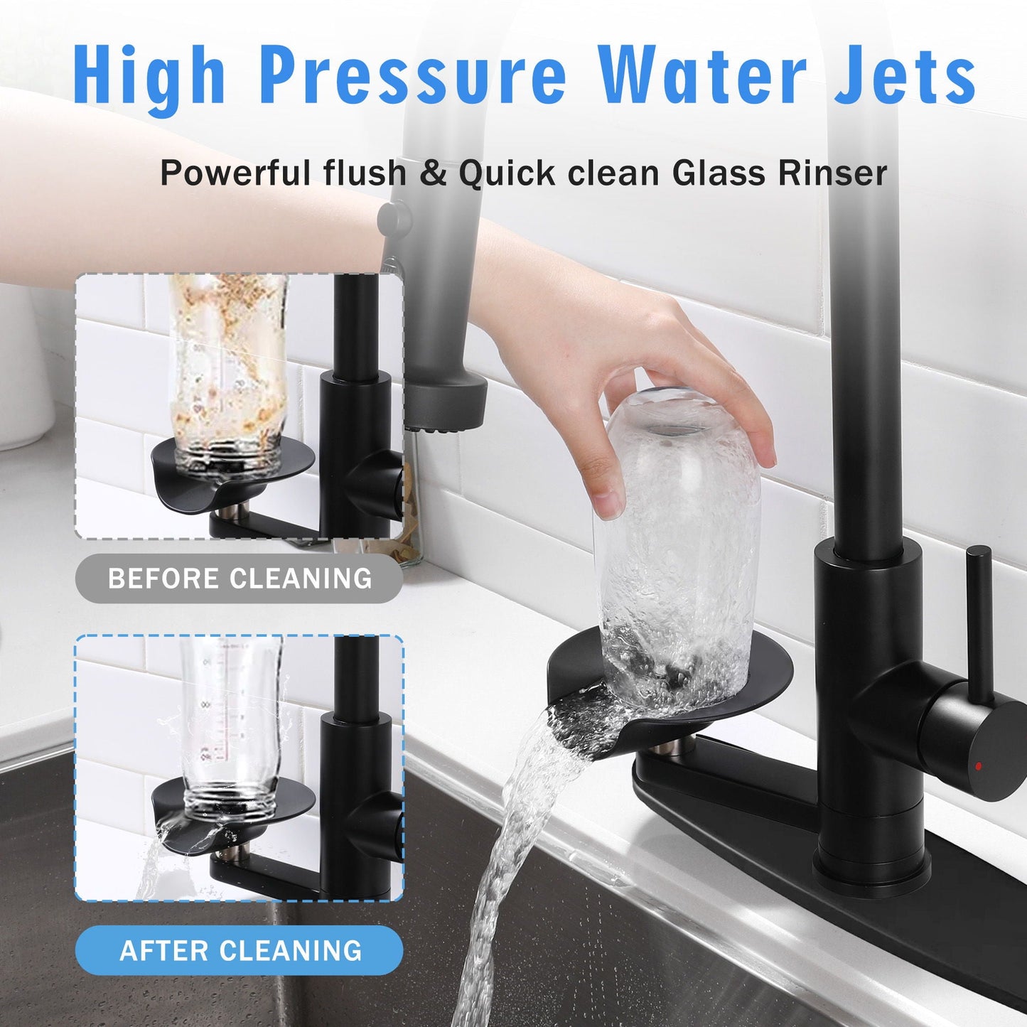 3 In 1 Kitchen Faucet and Press Glass Rinser