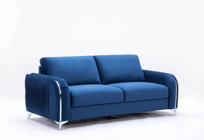 Wenona Modern Elegance Sofa, blue stationary sofa with ribbed sides on Tampa Home & Garden Store