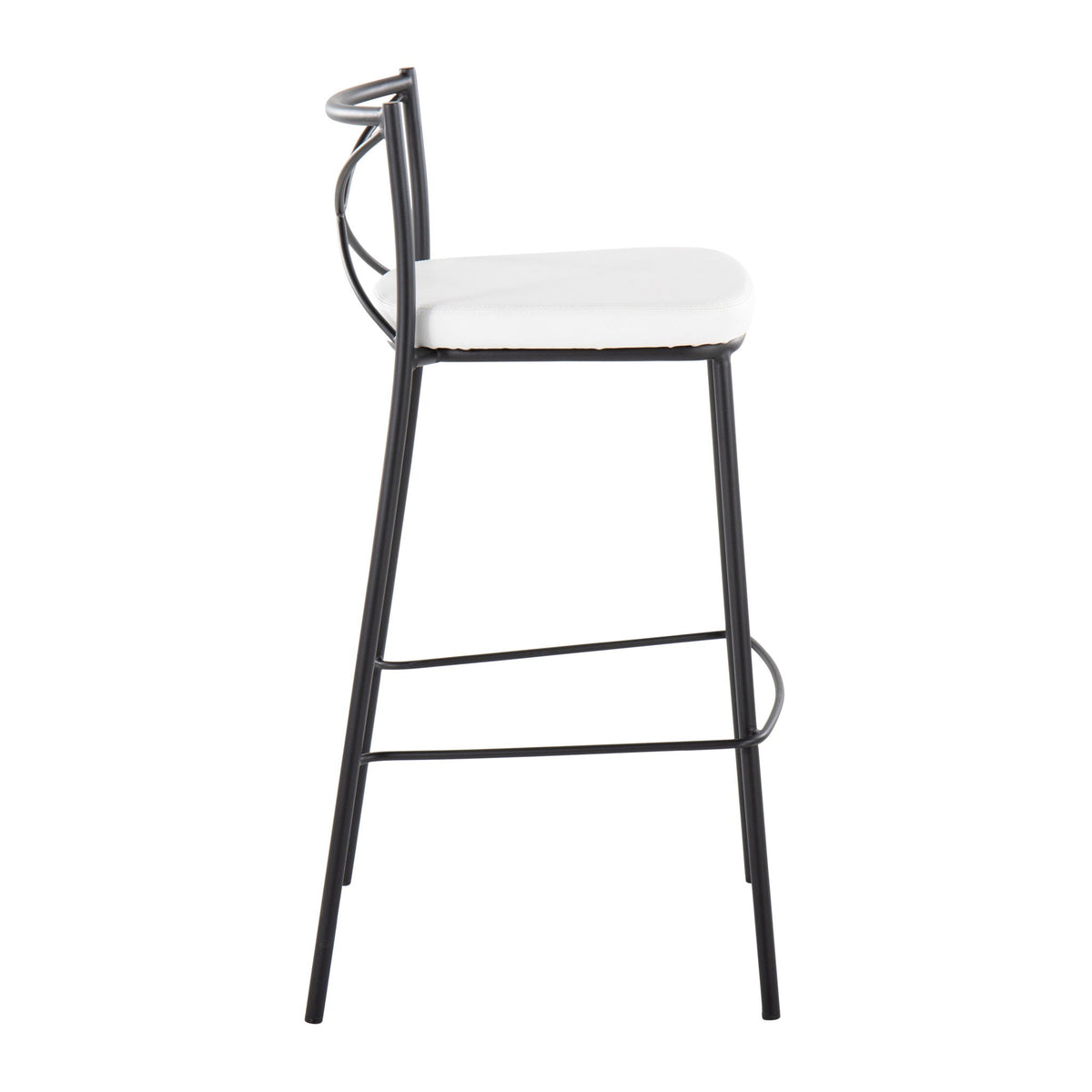Contemporary fixed-height bar stools set of 2 with black metal frame and white padded seat on Tampa Home & Garden Store