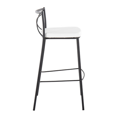 Contemporary fixed-height bar stools set of 2 with black metal frame and white padded seat on Tampa Home & Garden Store