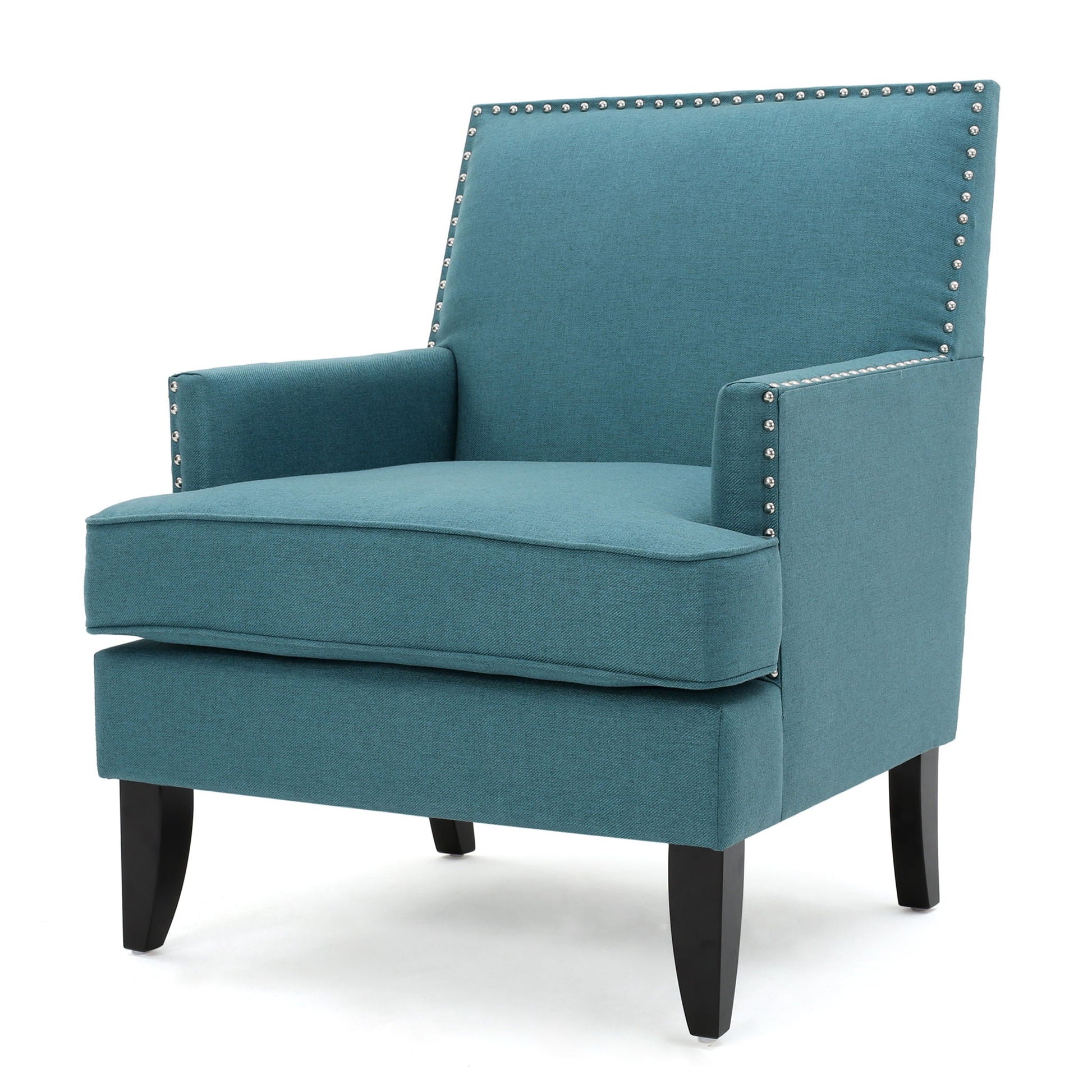 Serenada upholstered fabric club chair teal with nailhead trim and tapered birch legs on Tampa Home & Garden Store