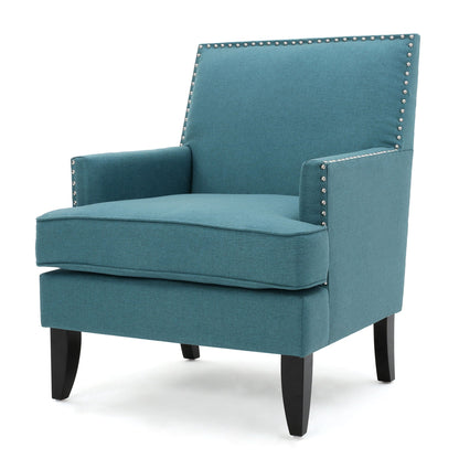 Serenada upholstered fabric club chair teal with nailhead trim and tapered birch legs on Tampa Home & Garden Store