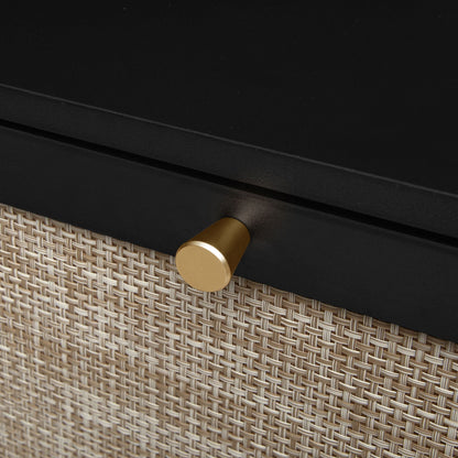 Modern Rattan 3‑Door Shoe Rack Cabinet by HouseOfZazla in black with gold knob over texture on Tampa Home & Garden Store