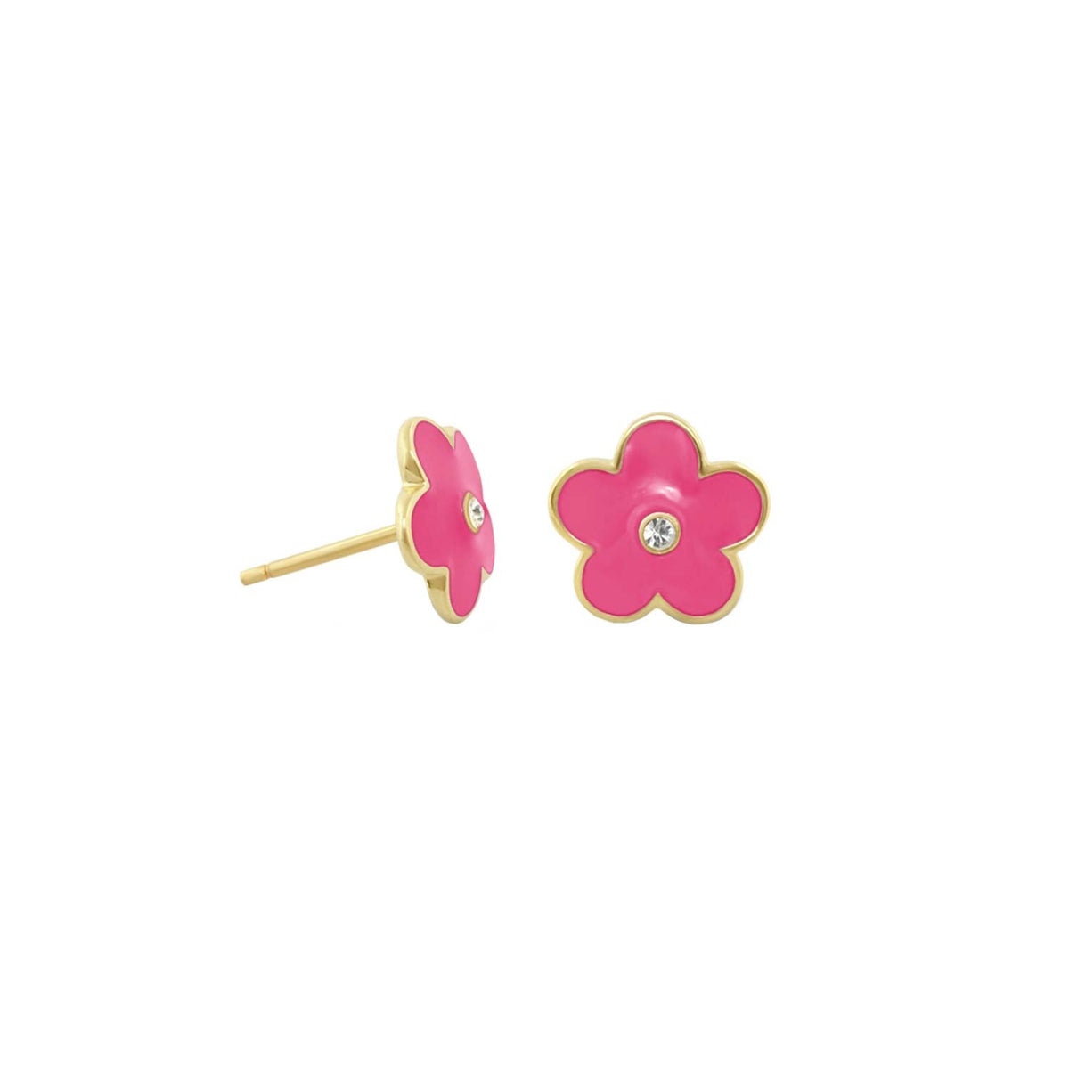 Flower Girl Daisy enamel stud earrings pink with crystal center gold trim pair on Tampa Home & Garden Store