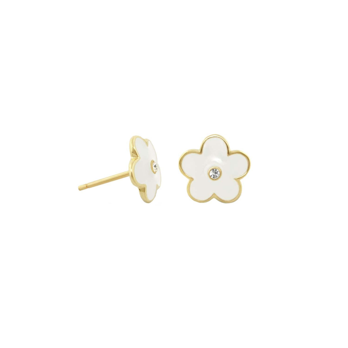 Flower Girl Daisy Earrings — Enamel Stud pair white petals, gold trim, crystal Lauren G Adams on Tampa Home & Garden Store