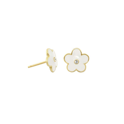Flower Girl Daisy Earrings — Enamel Stud pair white petals, gold trim, crystal Lauren G Adams on Tampa Home & Garden Store